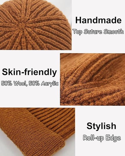 vidsel Thin Wool Fisherman Beanie for Men Women, Short Knit Cuff Trawler Watch Hats