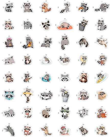 100Pcs Raccoon Stickers for Water Bottle, Laptop - Raccoon Gifts & Party Supplies - Gift for Women & Men