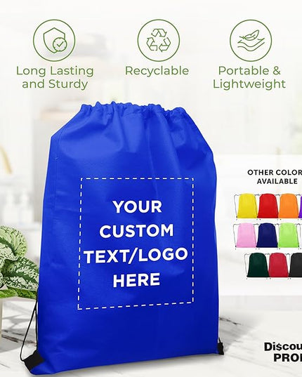 DISCOUNT PROMOS Custom Non-Woven Drawstring Backpacks Set of 10/50/100, Personalized Bulk Pack