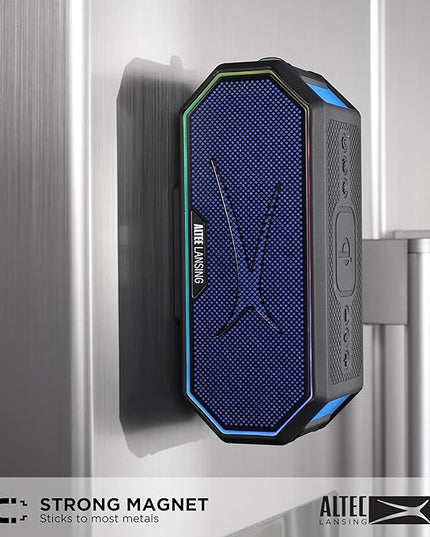 Altec Lansing Loud Portable Speakers Bluetooth Wireless Waterproof - MultiColor LED, 20 Hour Playtime, Mount Included | HydraBLAST 2.0 Magnetic Bluetooth Speaker for Travel, Home and Outdoor Adventure