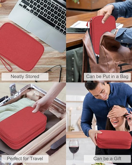 FYY Electronic Organizer, Large Travel Cable Organizer Bag Pouch Electronic Accessories Carry Case Portable Waterproof Double Layers All-in-One Storage Bag for Cable, Cord, Charger, Phone, Red