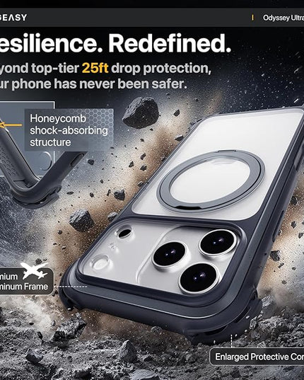 MAGEASY Compatible with iPhone 17 Pro 6.3" Case with 360° Stand - 25ft Ultimate Drop Protection, Work with MagSafe, Crossbody Utility Strap, Aluminum Frame | Odyssey Ultra M (Mist)