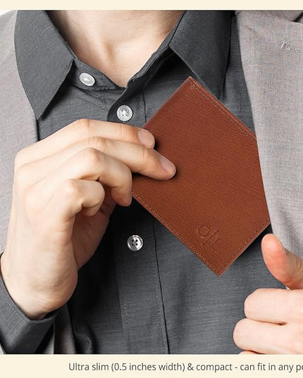Oak Leathers Slim Leather Wallet for Men - RFID Wallets Credit Card Holder Ultra Thin Gift for Mens, Front Pocket Minimalist Design