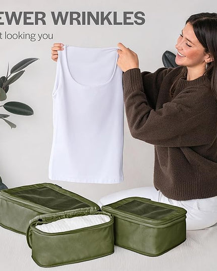 Aerotrunk Compression Packing Cubes for Travel - Luggage Organizer Bags - Double Zipper Packing Cubes for Suitcases (2-Pack, Olive)