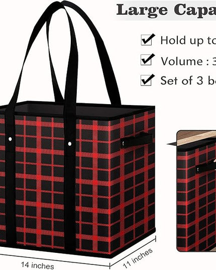 WISELIFE Reusable Grocery Bags 3 Pack,Large Grocery Tote Bag Water Resistant Shopping Bags Foldable Grocery Bag for Clothes,Shoes and Picnic,Red