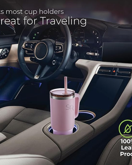 SIPX™ 40 oz Insulated Tumbler with Handle & Straw – Vacuum Insulated Stainless Steel, Leakproof, Cupholder Friendly – Perfect for Iced Coffee, Water & Travel – Pink
