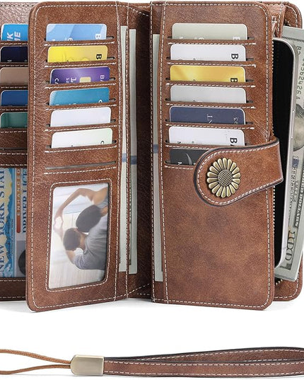 SENDEFN Wallets for Women Leather Credit Card Holder with RFID Blocking Large Capacity Wristlet | with RFID Blocking, Large Capacity, Wristlet, with RFID Blocking, Large Capacity, Wristlet