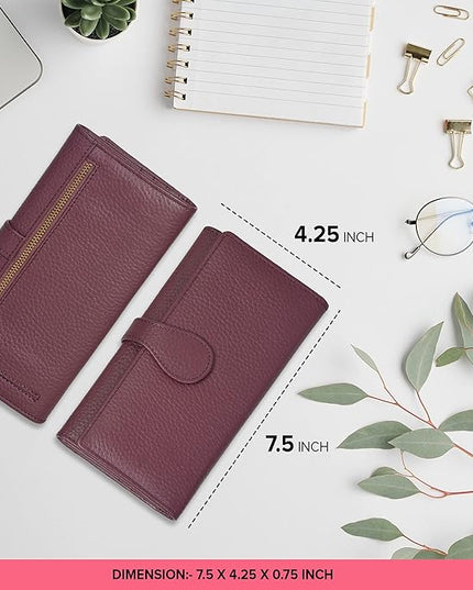 Real Leather Women Wallet Leather with RFID Blocking -Trifold Card Holder Designer Ladies Clutch with ID Window Wallets