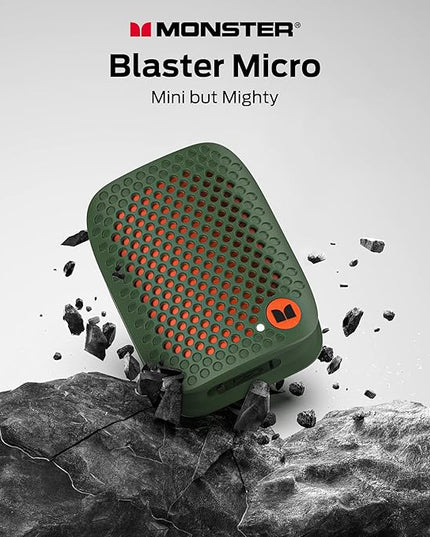 Monster Blaster Micro Wearable Bluetooth Speaker, Clip-On Wireless Small Portable Speaker with Built-in Mic (Non-Magnetic), IPX7 Waterproof, TWS, Hands-Free Music/Calls for Work/Cycling/Running, Green