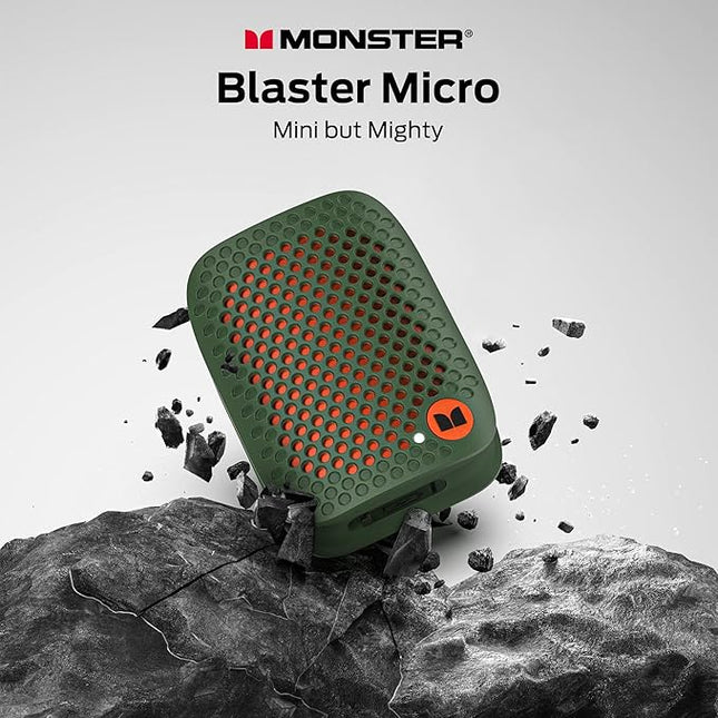 Monster Blaster Micro Wearable Bluetooth Speaker, Clip-On Wireless Small Portable Speaker with Built-in Mic (Non-Magnetic), IPX7 Waterproof, TWS, Hands-Free Music/Calls for Work/Cycling/Running, Green