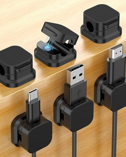 6 Pack Magnetic Cable Clips, Cord Organizer Holder with Strong Adhesive, Desk Cable Management for Home Office Car Desktop Nightstand, Adjustable Wire Keeper, Black