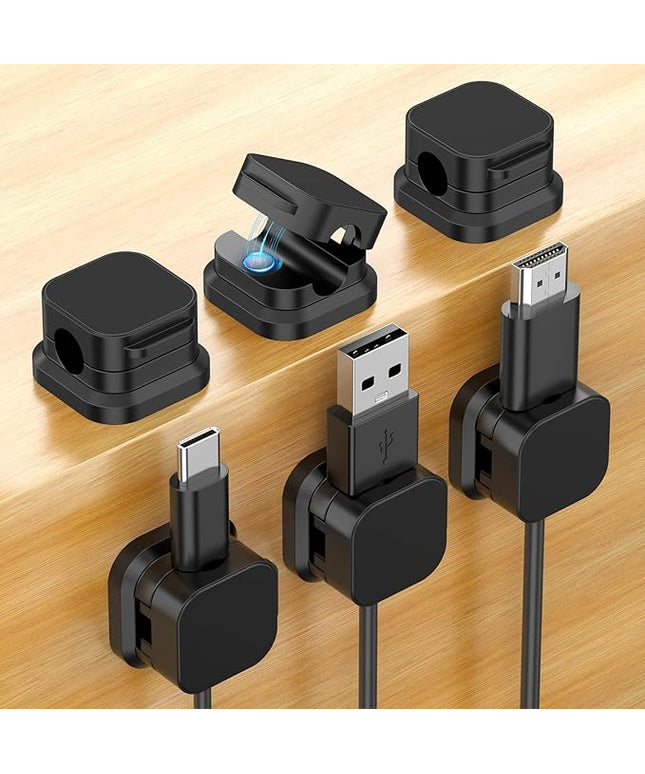 6 Pack Magnetic Cable Clips, Cord Organizer Holder with Strong Adhesive, Desk Cable Management for Home Office Car Desktop Nightstand, Adjustable Wire Keeper, Black