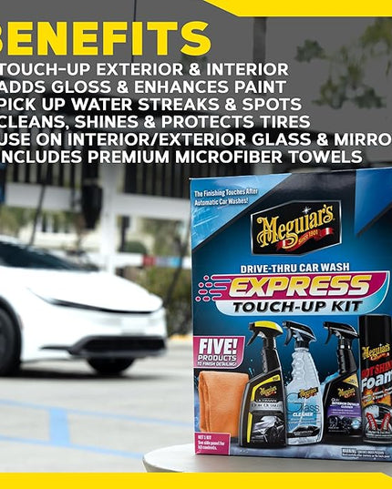Meguiar's Drive-Thru Car Wash Express Touch-Up Kit - The Perfect Car Detailing Kit for Touching Up After Running Through an Automatic Car Wash or After Washing Your Ride at Home, Clean Inside and Out
