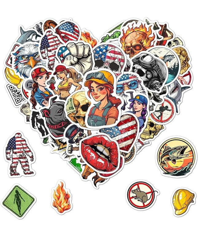 Pack 50 Pcs Hard Hat Stickers for Water Bottles Funny Laptop Luggage Computer Scrapbooking Kids Teens Girls Boys Adults Men Women Waterproof Aesthetic Sticker Small Vinyl Decals