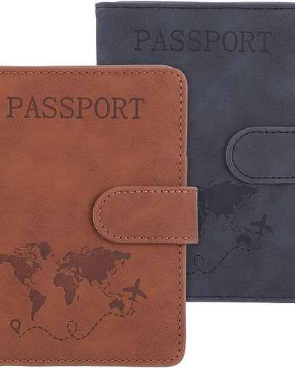 2 Pack Passport Holder for Travel, Passport Wallet Cover Case Waterproof RFID Blocking Passport Holder with Pen Holder Travel Essential, Passport Book Holders for Women and Men(C)