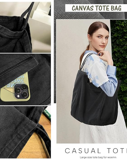 Canvas Tote Bag for Women Large Hobo Shoulder Bag for Work Travel Casual Message Bag Tote Purse handbags