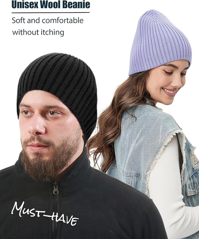 choshion Wool Knit Fisherman Beanie Hat for Men Women,Cuffless Warm Short Cuff Beanies Toboggan Ski Hats Winter Skull Cap