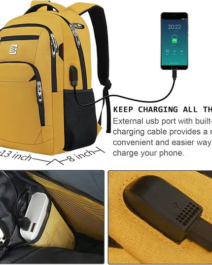 Laptop Backpack,Business Travel Anti Theft Slim Durable Laptops Backpack with USB Charging Port,Water Resistant College Computer Bag for Women & Men Fits 15.6 Inch Laptop and Notebook-Yellow