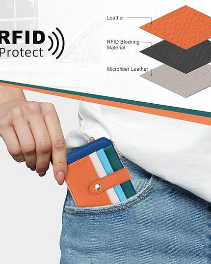 Keychain Wallet with Bracelet RFID Blocking Wristlet Credit Purse Card Holder, Silicone Bead Tassel Key Ring for Women
