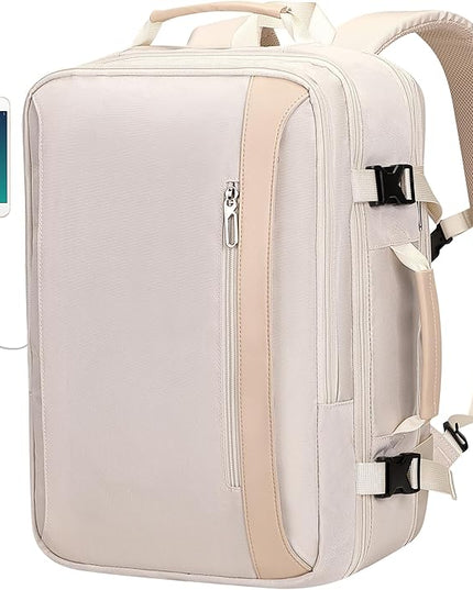 PIJUSHI Travel Backpack for Women Expandable Carry on Luggage Backpack Airline Approved Personal Item Laptop Bag(PE034 Beige)