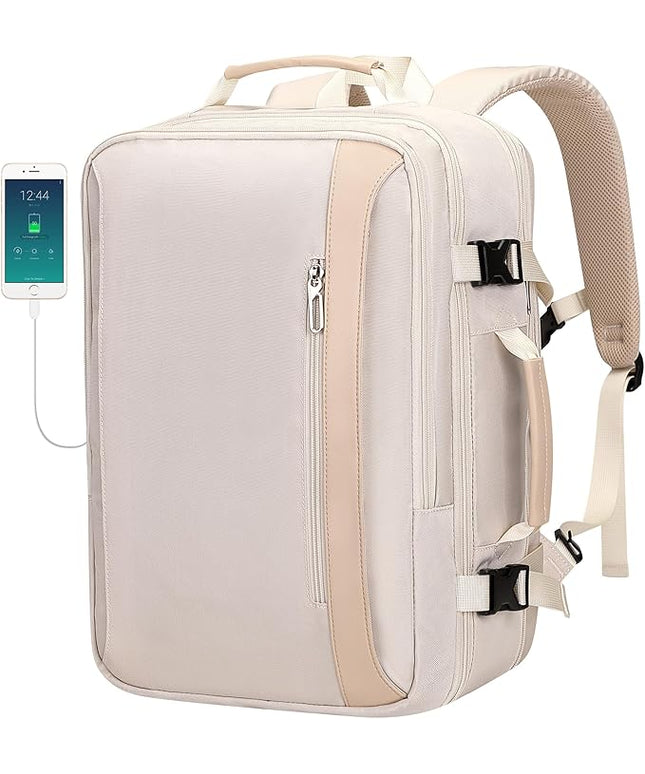 PIJUSHI Travel Backpack for Women Expandable Carry on Luggage Backpack Airline Approved Personal Item Laptop Bag(PE034 Beige)