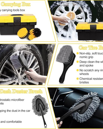 TTRCB 27Pcs Car Detailing Kit, Car Detailing Brush Set, Auto Detailing Drill Brush Set, Car Detailing Brushes, Car Wash Kit, Car Accessories, Car Cleaning Tools Kit for Interior, Exterior, Wheels
