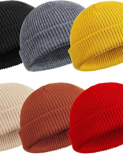 SATINIOR 6 Pieces Trawler Beanie Watch Hat Roll up Edge Skullcap Fisherman Beanie Unisex