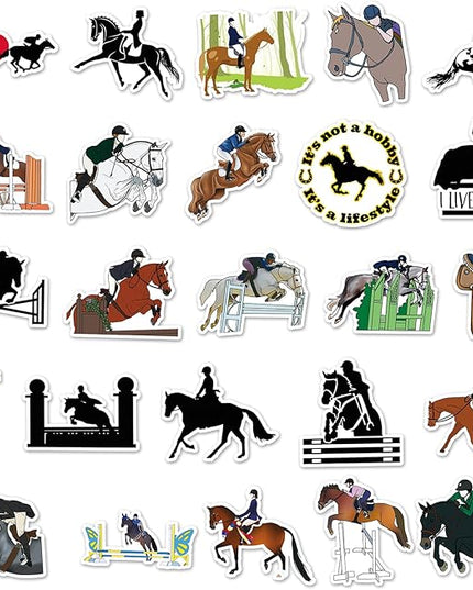 Equestrian Stickers for Water Bottle,Waterproof Vinyl 50pcs Stickers for Laptop Computer Phone Bumper Skateboard Luggage Decals for Teens Adults