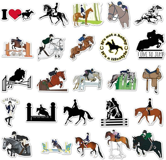 Equestrian Stickers for Water Bottle,Waterproof Vinyl 50pcs Stickers for Laptop Computer Phone Bumper Skateboard Luggage Decals for Teens Adults
