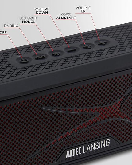 Altec Lansing Magnetic Bluetooth Speaker HYDRAJOLT 2.0, Waterproof IP67, 12W Output Power, 16H Battery, Multicolor LED, 100ft Wireless Range, Voice Assistant, USB-C Quick Charge