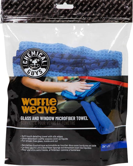 Chemical Guys MIC708 Waffle Weave Glass and Windor Microfiber Towel, Great for Cars, Trucks, SUVs, RVs & More, Blue (24"x16")