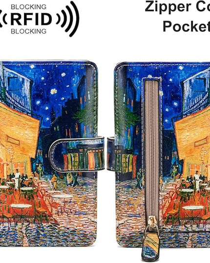 Passport Holder for Travel Essentials, RFID Blocking Passport Wallet Cover with Magnetic Closure, Passport Book Holders for Women and Men (Cafe Terrace at Night)