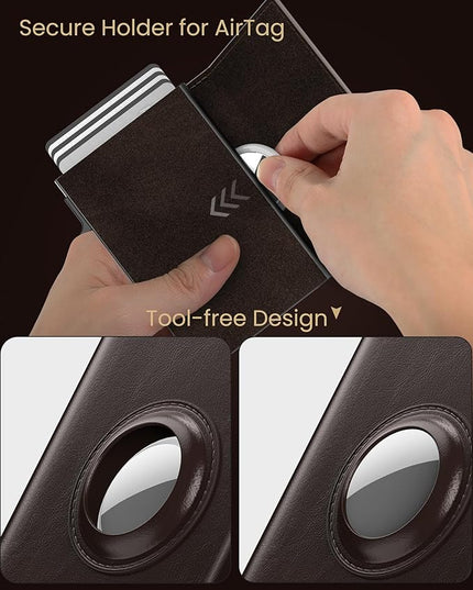 typecase Mens Wallet Card Holder for AirTag: Leather Smart Wallet for Men Compatible with Apple Air Tag, RFID Blocking, Slim, Minimalist - 9-14 Card Capacity | ID Window | Cash Slot (Dark Brown)