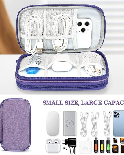FYY Electronic Organizer, Travel Cable Organizer Bag Pouch Electronic Accessories Carry Case Portable Waterproof Double Layers Storage Bag for Cable, Cord, Charger, Phone, Medium Size, Dark Purple