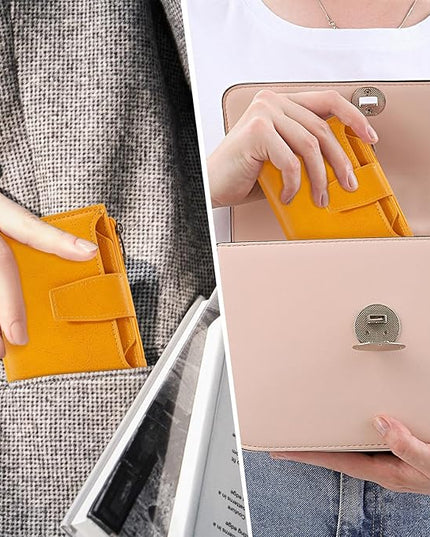 Airkit Small Wallet Women RFID Blocking Soft Leather Bifold Compact Card Holder Wallet for Women with Zipper Coin Pocket 4 ID Window