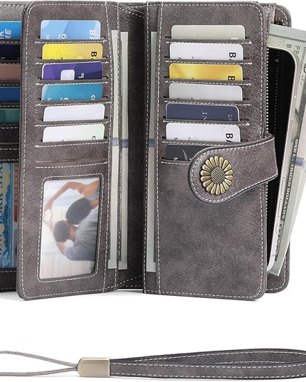 SENDEFN Wallets for Women Leather Credit Card Holder with RFID Blocking Large Capacity Wristlet | with RFID Blocking, Large Capacity, Wristlet, with RFID Blocking, Large Capacity, Wristlet
