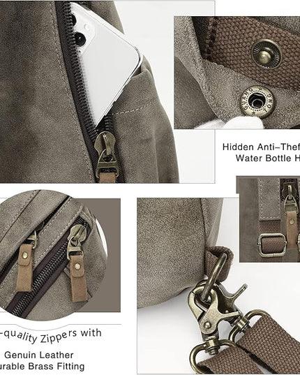 KL928 PU Leather Sling Bag - Small Crossbody Backpack Shoulder Casual Daypack Rucksack for Men Women(Dark Coffee)