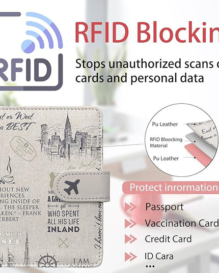 Passport Holder, Travel Wallet Cover with Pen Loop | Cute RFID Blocking Leather Case with Magnetic Closure for Travel Essentials-Travel