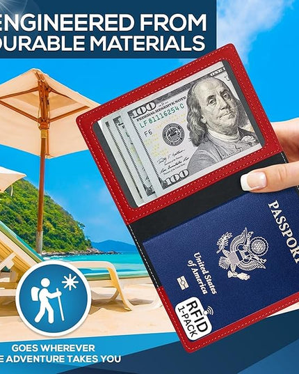 Ciana RFID Passport Holder for Travel – PU Leather Passport Cover and Card Holder for Men & Women – Slim Passport Holder with Card Protector Slot, Travel Must Haves (Red)