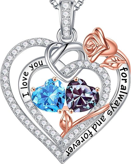 Iefil Christmas Gifts for Wife Women - 925 Sterling Silver Double Birthstone Necklace, Anniversary Birthday Gifts for Women, Jewelry Gift for Wife Girlfriend Mom Her