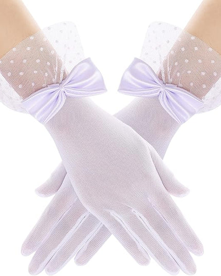 BABEYOND Lace Gloves for Women - Bow Short Prom Gloves Evening Elegant Accessories for Wedding Opera Party