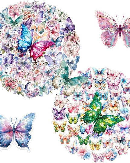 Crystal Clear Butterfly Sticker Pack - 100pcs Vibrant Monarch & Swallowtail Designs, PET Waterproof for Journals, Tumblers, Kids' Bikes