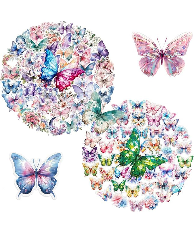 Crystal Clear Butterfly Sticker Pack - 100pcs Vibrant Monarch & Swallowtail Designs, PET Waterproof for Journals, Tumblers, Kids' Bikes