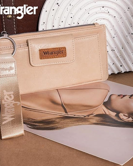X Wrangler Minimalist Wristlet with Wallet Large Clutch Wallet Women Rfid Card Cases & Money Organizers with Coin Purse and Smooth Zipper