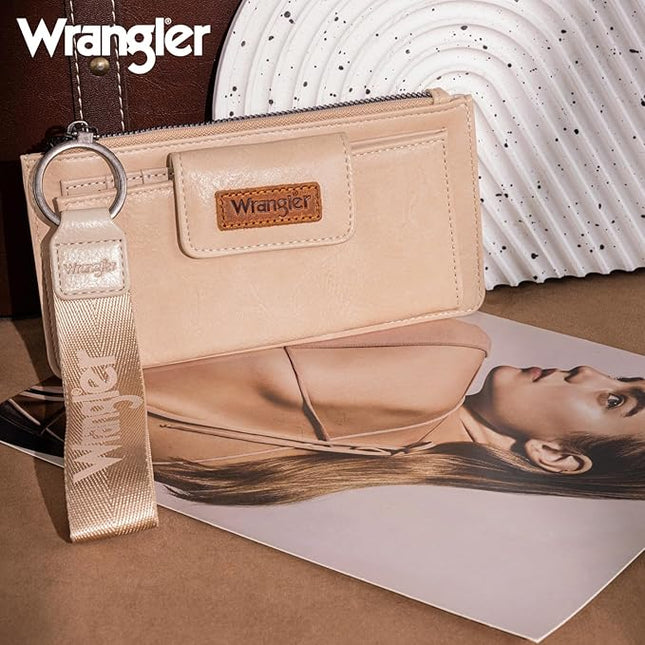 X Wrangler Minimalist Wristlet with Wallet Large Clutch Wallet Women Rfid Card Cases & Money Organizers with Coin Purse and Smooth Zipper