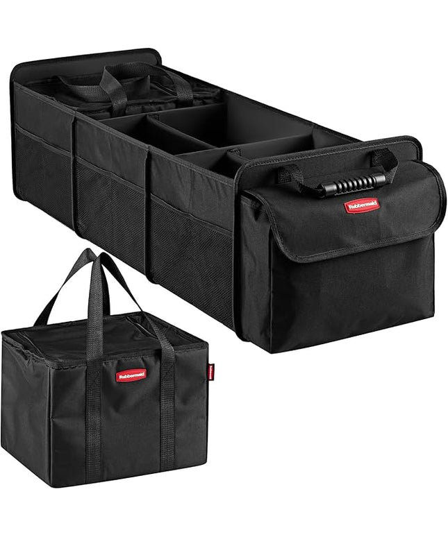 Rubbermaid Car Organizer, Collapsible Trunk Organizer with Lid & Removable Leakproof Cooler Bag, Multi-Compartment Car Storage Organization for Car Accessories, 5 Compartments Without Cover,
