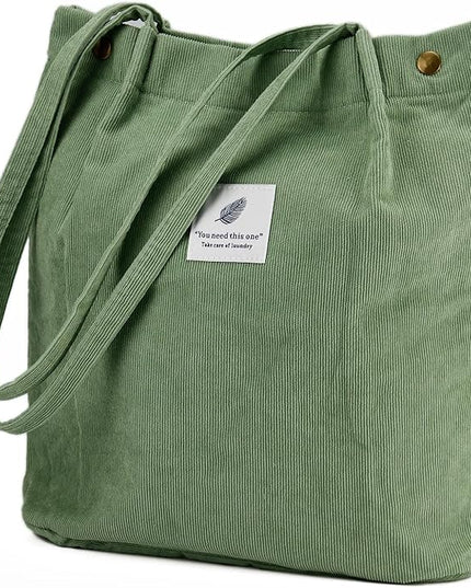 Corduroy Tote Bag Cute Tote Bags for Women Shoulder Bag with Inner Pocket for Work Beach Travel and Shopping Grocery