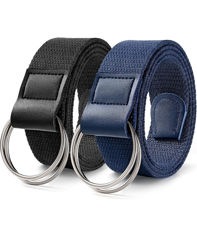 SANSTHS Canvas Belt with Double Ring Buckle, Fabric Web Belt for Women Men Double Ring for Outdoor & Casual Wear