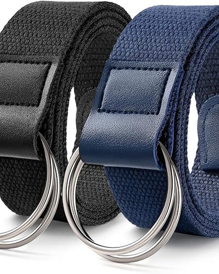 SANSTHS Canvas Belt with Double Ring Buckle, Fabric Web Belt for Women Men Double Ring for Outdoor & Casual Wear