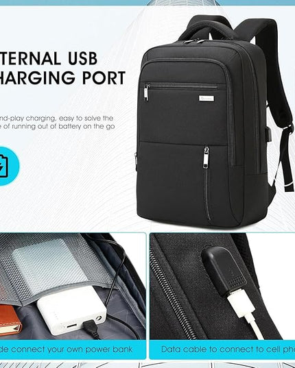 DUSLANG 15.6 Inch Laptop Backpack for Travel Water Resistant College Backpack for Men Women Laptop Bag with USB Charging Port Business Backpack,Black